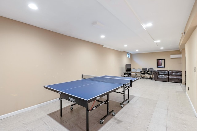 10 Northwood Ct, Dix Hills, NY 11746 - game room with recessed lighting, baseboards, an AC wall unit, and light tile patterned floors
