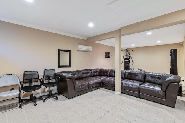 10 Northwood Ct, Dix Hills, NY 11746 - living area featuring a wall unit AC, recessed lighting, and crown molding