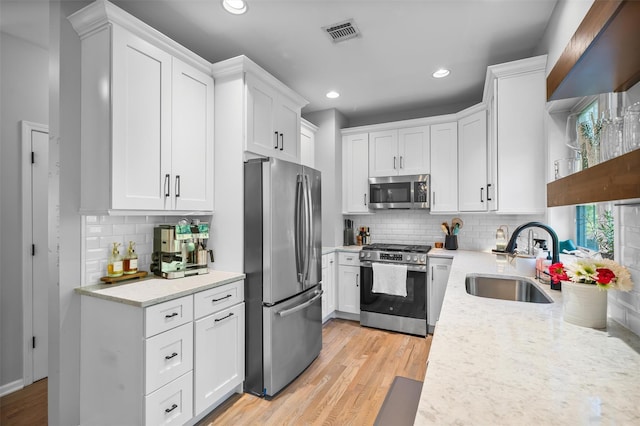 40 Peter Turner Rd, Monroe, NY 10950 - kitchen with stainless steel appliances, a sink, open shelves, decorative backsplash, and recessed lighting