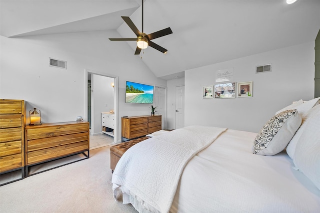 40 Peter Turner Rd, Monroe, NY 10950 - bedroom featuring carpet floors, high vaulted ceiling, ceiling fan, and connected bathroom