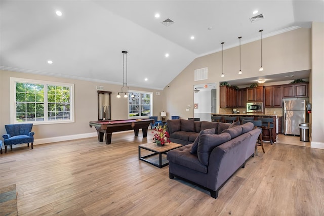 40 Peter Turner Rd, Monroe, NY 10950 - living room featuring pool table, light wood-style flooring, baseboards, ornamental molding, and recessed lighting