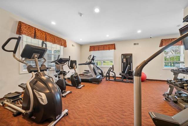 40 Peter Turner Rd, Monroe, NY 10950 - workout area featuring carpet floors, healthy amount of natural light, recessed lighting, and baseboards