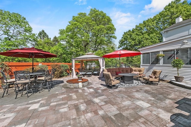 70 Willow Ln, New Windsor, NY 12553 - view of patio featuring an outdoor hangout area, outdoor dining space, a gazebo, and a fenced backyard