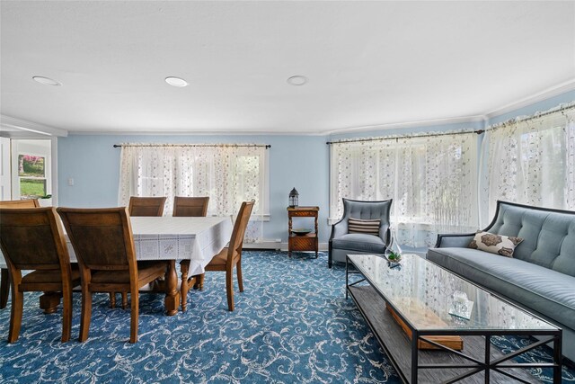 180-184 Pine Tree Rd, Monroe, NY 10950 - carpeted dining area with ornamental molding and recessed lighting