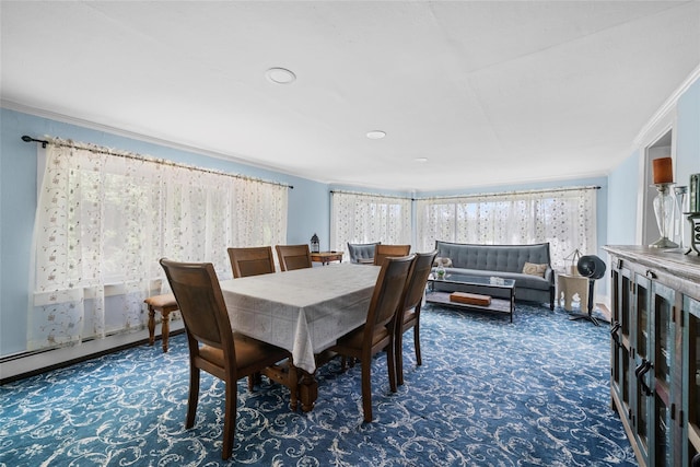 180-184 Pine Tree Rd, Monroe, NY 10950 - dining space with ornamental molding, baseboard heating, and carpet floors