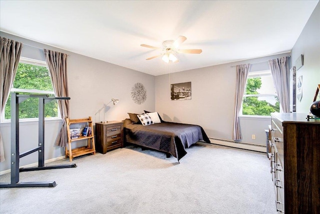 7 Cambridge Cir, Monroe, NY 10950 - bedroom with a baseboard radiator, multiple windows, carpet flooring, and a ceiling fan