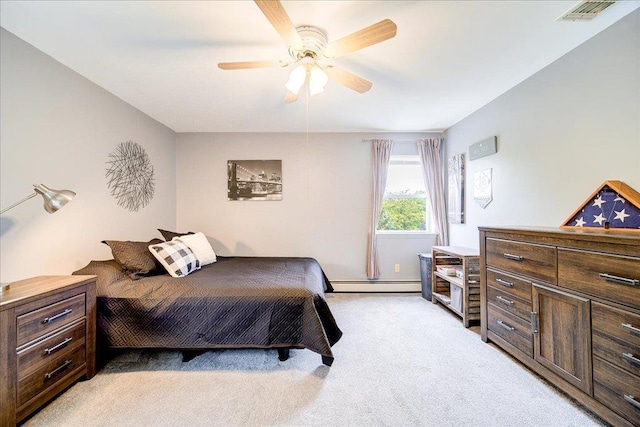 7 Cambridge Cir, Monroe, NY 10950 - bedroom featuring baseboard heating, light colored carpet, and a ceiling fan