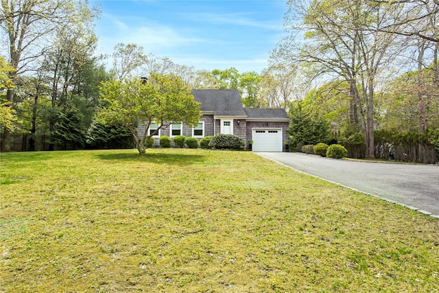 493 Water Mill Towd Rd, Southampton, NY 11968 - view of front facade featuring a garage, asphalt driveway, a front lawn, and roof with shingles