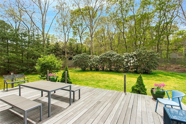 493 Water Mill Towd Rd, Southampton, NY 11968 - wooden deck featuring a yard and view of wooded area