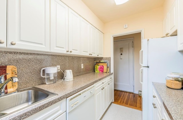 215-43 48th Ave Unit 3A, Bayside, NY 11364 - kitchen featuring white appliances, white cabinets, a sink, and backsplash