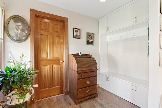 mudroom with light wood-style floors