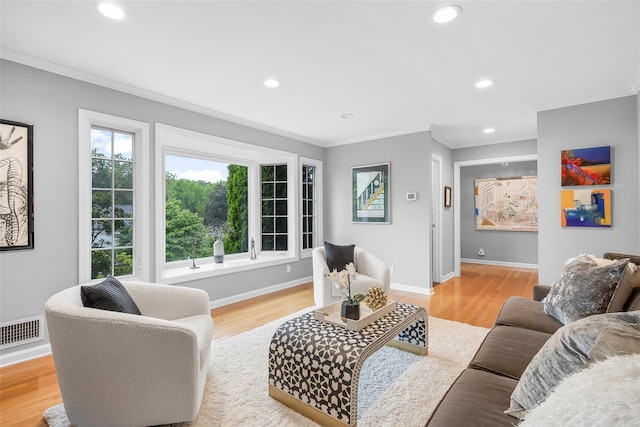 3 Briar Close Rd, Larchmont, NY 10538 - living area with ornamental molding, recessed lighting, light wood finished floors, and baseboards