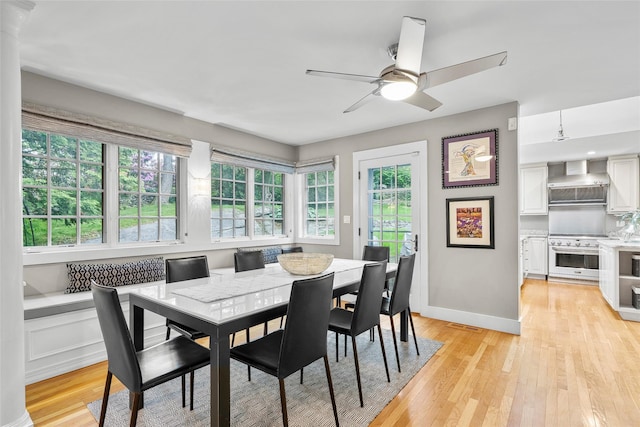 3 Briar Close Rd, Larchmont, NY 10538 - dining room with light wood-type flooring, a ceiling fan, and baseboards