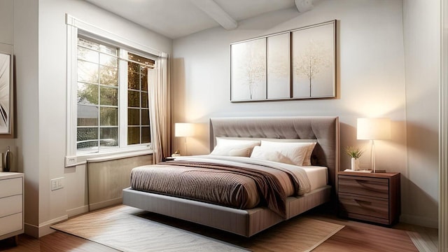 455 E 40th St, Brooklyn, NY 11203 - bedroom with beamed ceiling, baseboards, and wood finished floors