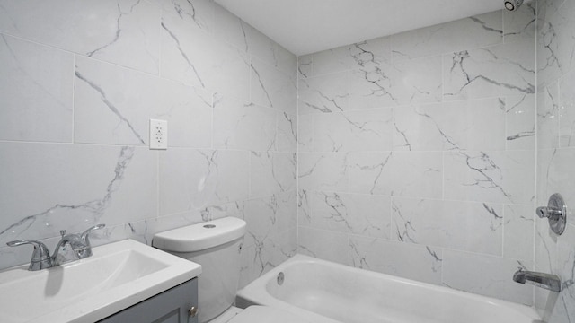 455 E 40th St, Brooklyn, NY 11203 - bathroom featuring vanity, shower / bath combination, tile walls, and toilet