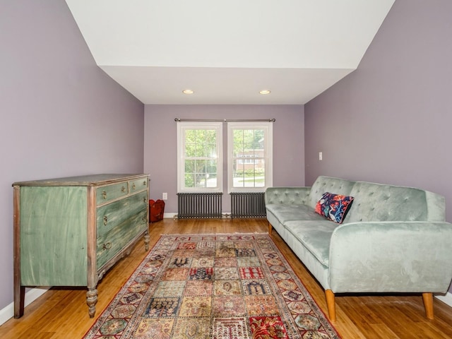 98 Jackson St, Fishkill, NY 12524 - living room featuring radiator, wood finished floors, and recessed lighting