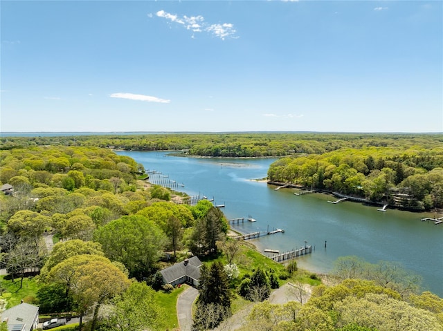 1015 Knollwood Ln, Mattituck, NY 11952 - drone / aerial view of a nearby body of water and a heavily wooded area