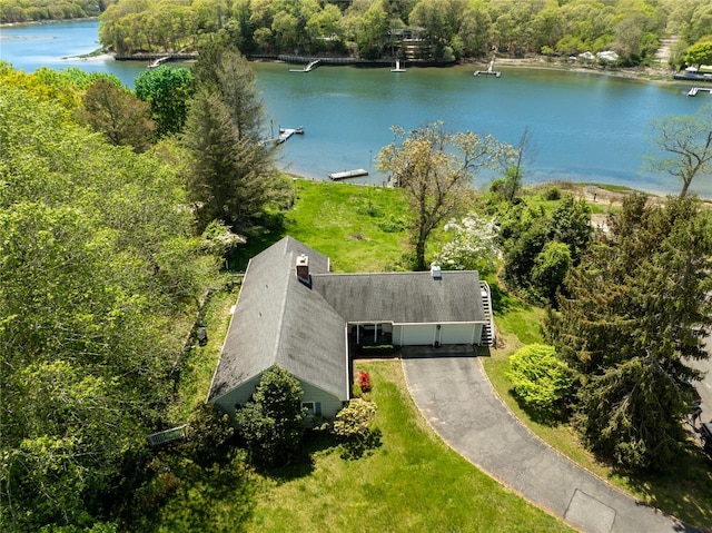 1015 Knollwood Ln, Mattituck, NY 11952 - view from above of property featuring a large body of water and a heavily wooded area