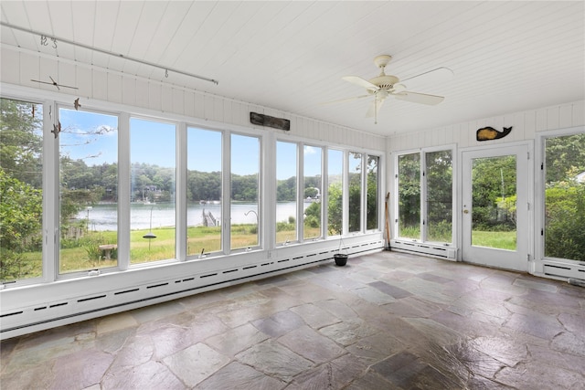 1015 Knollwood Ln, Mattituck, NY 11952 - unfurnished sunroom with stone tile flooring and a water view