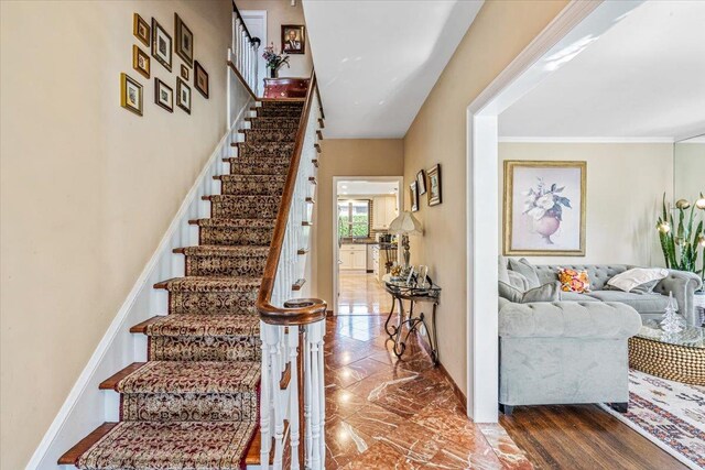 2957 214th Pl, Bayside, NY 11360 - stairway with crown molding