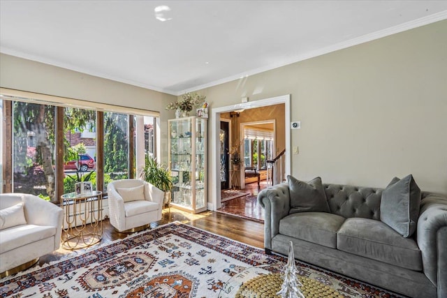 2957 214th Pl, Bayside, NY 11360 - living area featuring wood finished floors and crown molding