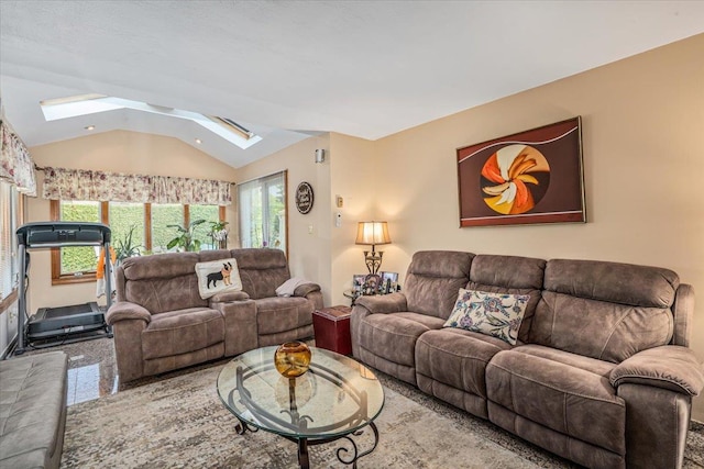 2957 214th Pl, Bayside, NY 11360 - living room featuring a skylight and lofted ceiling