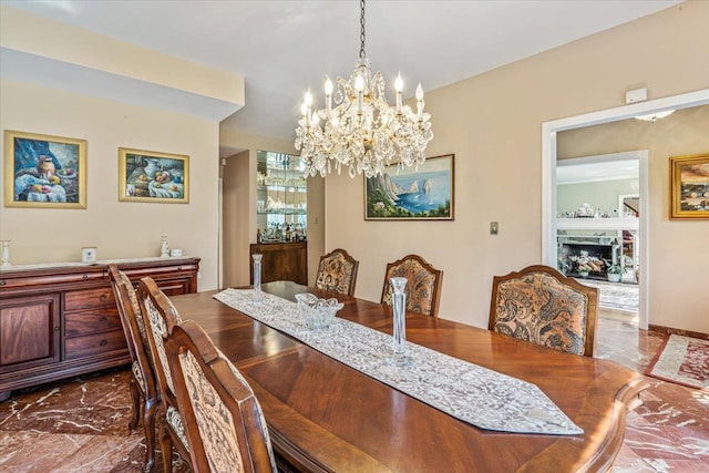 2957 214th Pl, Bayside, NY 11360 - dining room featuring a chandelier and dark marble finish flooring
