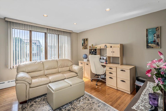 2957 214th Pl, Bayside, NY 11360 - office area featuring light wood-style floors, recessed lighting, and baseboard heating