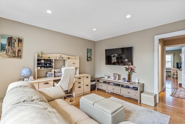 2957 214th Pl, Bayside, NY 11360 - living room with light wood-style floors and recessed lighting