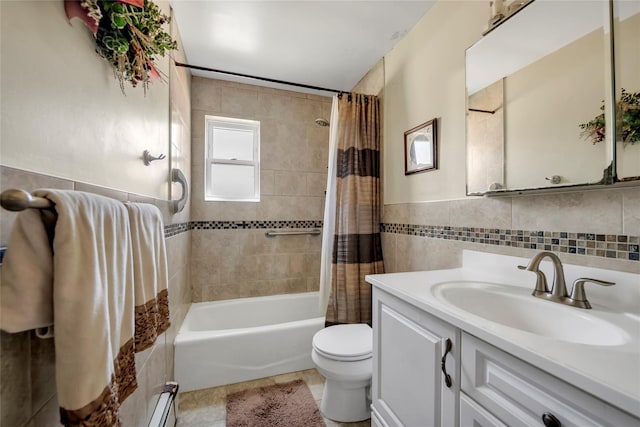 151-84 17th Rd, Whitestone, NY 11357 - bathroom with tile walls, shower / tub combo, toilet, vanity, and tile patterned flooring