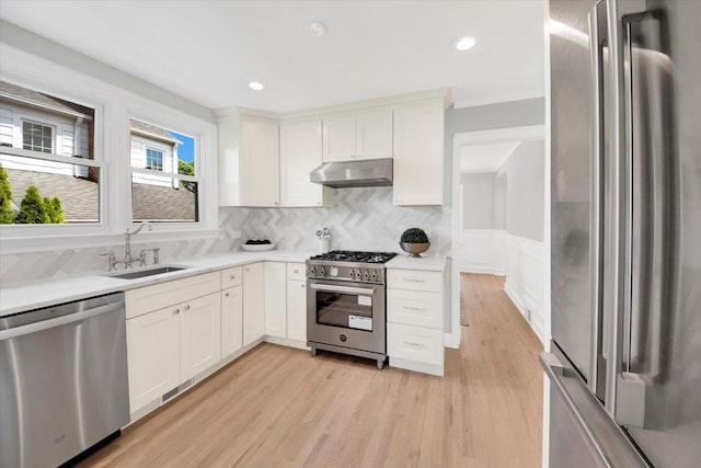 6 Mcbride Ave, White Plains, NY 10603 - kitchen featuring stainless steel appliances, a sink, tasteful backsplash, under cabinet range hood, and recessed lighting