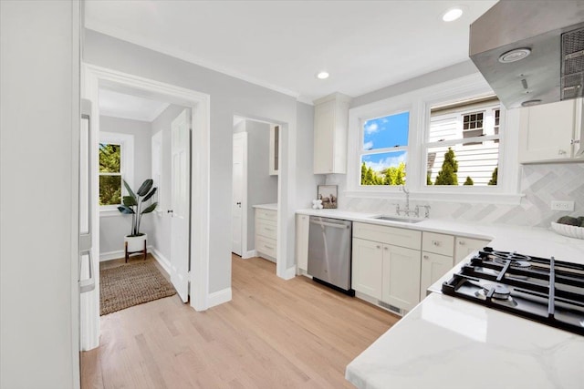 6 Mcbride Ave, White Plains, NY 10603 - kitchen with stainless steel dishwasher, tasteful backsplash, plenty of natural light, extractor fan, and recessed lighting