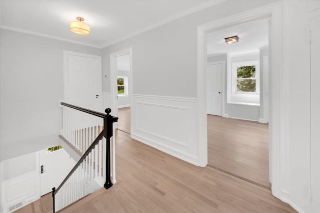 6 Mcbride Ave, White Plains, NY 10603 - corridor with an upstairs landing, light wood-type flooring, healthy amount of natural light, and ornamental molding