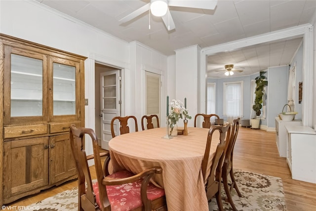 24 John St, Beacon, NY 12508 - dining area with ceiling fan, crown molding, and light wood-style flooring