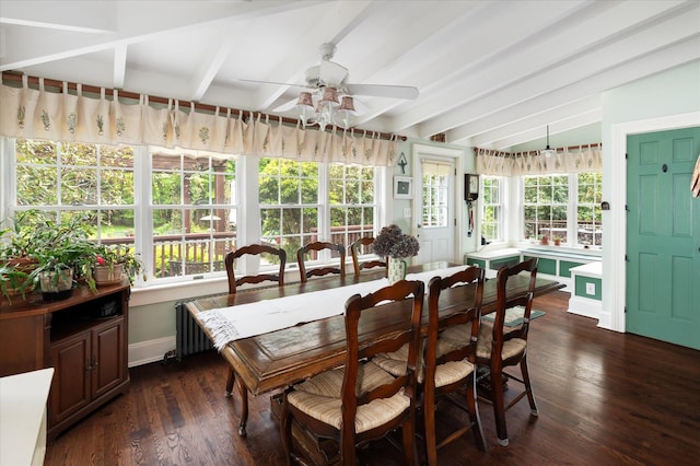 41 Granite Springs Rd, Granite Springs, NY 10527 - sunroom featuring beam ceiling, wood finished floors, baseboards, radiator, and a deck