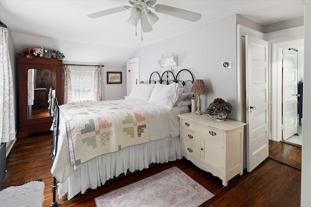 41 Granite Springs Rd, Granite Springs, NY 10527 - bedroom featuring dark wood-style flooring, ceiling fan, and lofted ceiling