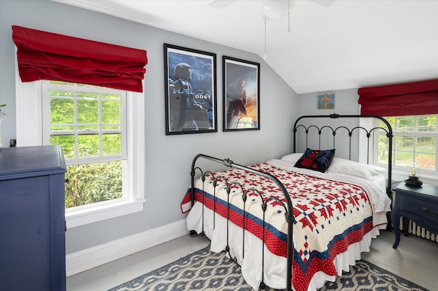 41 Granite Springs Rd, Granite Springs, NY 10527 - bedroom with lofted ceiling, multiple windows, a ceiling fan, and baseboards