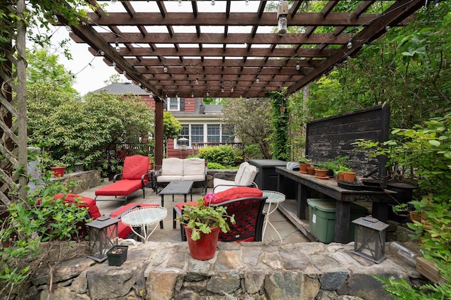 41 Granite Springs Rd, Granite Springs, NY 10527 - view of patio / terrace featuring an outdoor hangout area, a pergola, and fence