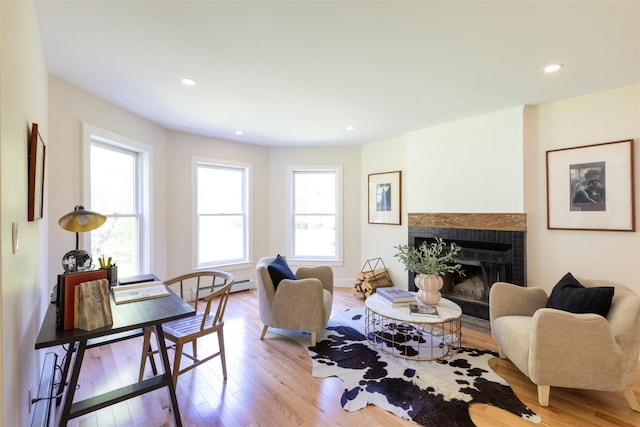1531 Glasco Tpke, Saugerties, NY 12498 - living area with light wood finished floors, a fireplace, recessed lighting, and baseboards