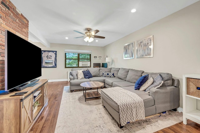 15 Manchester Rd Unit 2L, Eastchester, NY 10709 - living room featuring wood finished floors, a ceiling fan, baseboards, and recessed lighting