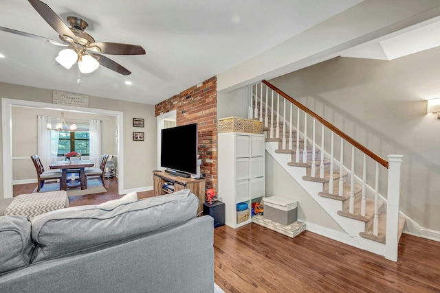 15 Manchester Rd Unit 2L, Eastchester, NY 10709 - living area featuring stairway, wood finished floors, a ceiling fan, baseboards, and recessed lighting