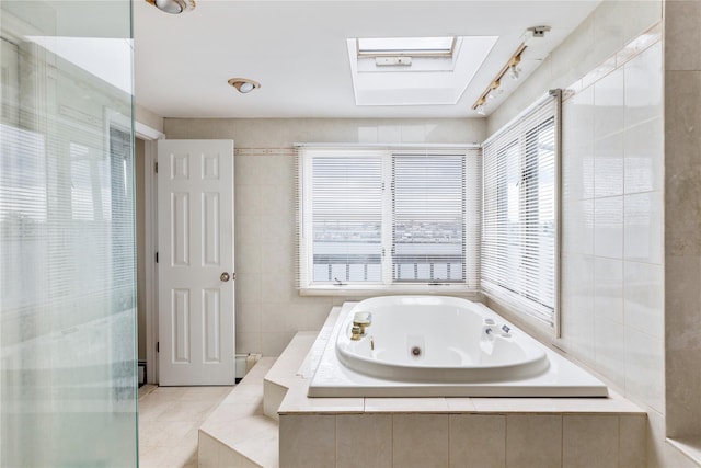 160 Sequams Ln W, West Islip, NY 11795 - full bathroom with a jetted tub, tile patterned floors, and a shower