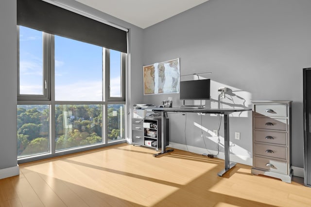 unfurnished office featuring light wood-style floors and baseboards