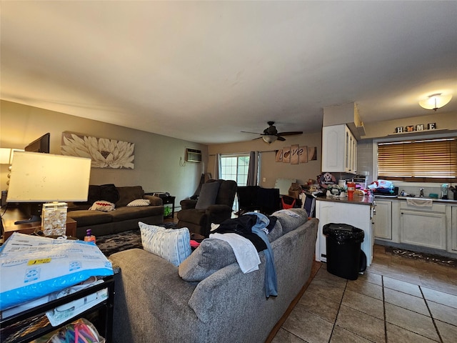 3 Allan Park Mews, Middletown, NY 10940 - tiled living area featuring ceiling fan, a sink, and a wall mounted AC