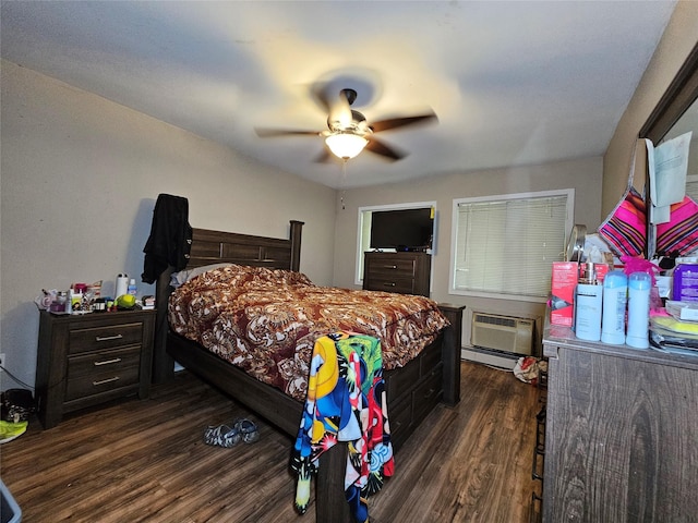 3 Allan Park Mews, Middletown, NY 10940 - bedroom featuring dark wood-style flooring, a ceiling fan, and a wall mounted air conditioner