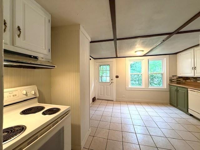 38 Eldred Yulan Rd, Eldred, NY 12732 - kitchen with white appliances, under cabinet range hood, light countertops, and light tile patterned floors