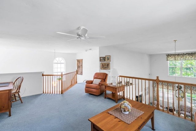 30 Julia Cir, Middle Island, NY 11953 - living area featuring a ceiling fan and carpet flooring