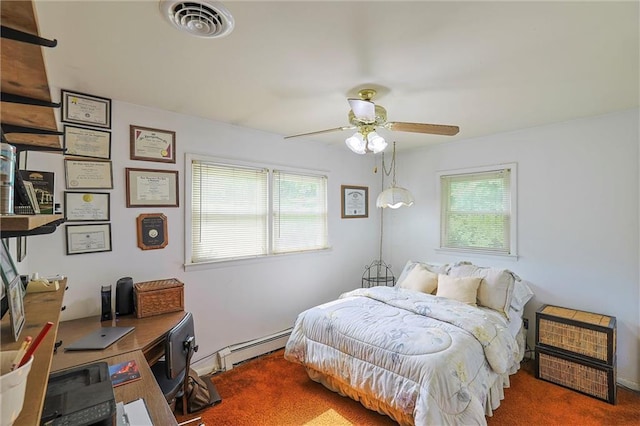 198 Dillon Rd, Monticello, NY 12701 - carpeted bedroom with baseboard heating, multiple windows, and ceiling fan