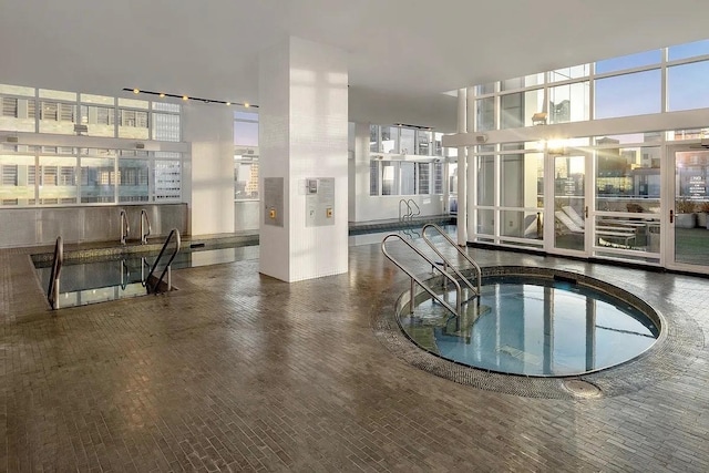 community lobby with a towering ceiling