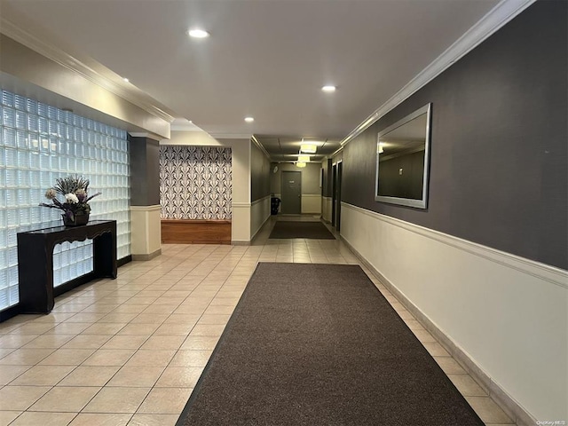 20 Wendell St Unit 9E, Hempstead, NY 11550 - common area with ornamental molding, recessed lighting, and a wainscoted wall